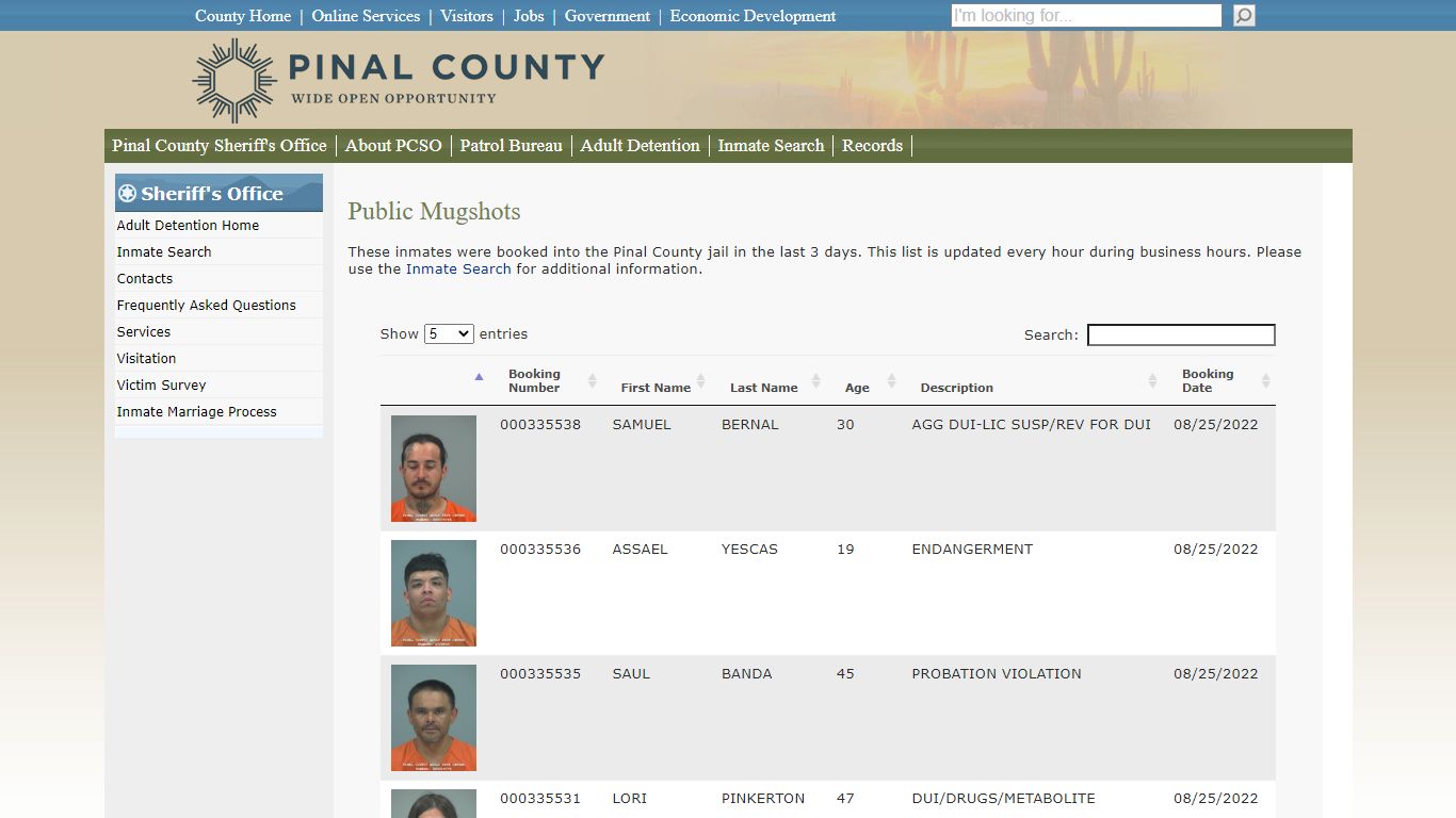 Public Mugshots - Pinal County