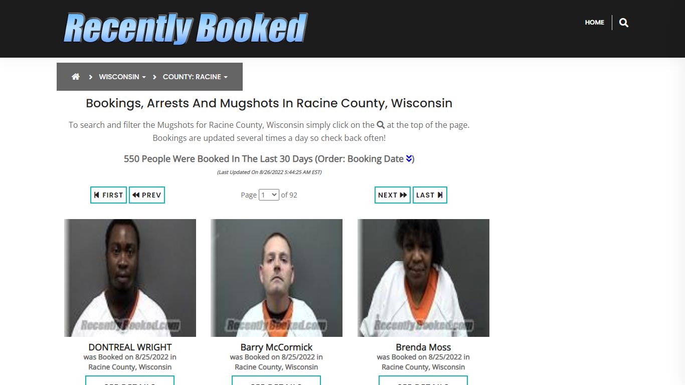 Bookings, Arrests and Mugshots in Racine County, Wisconsin